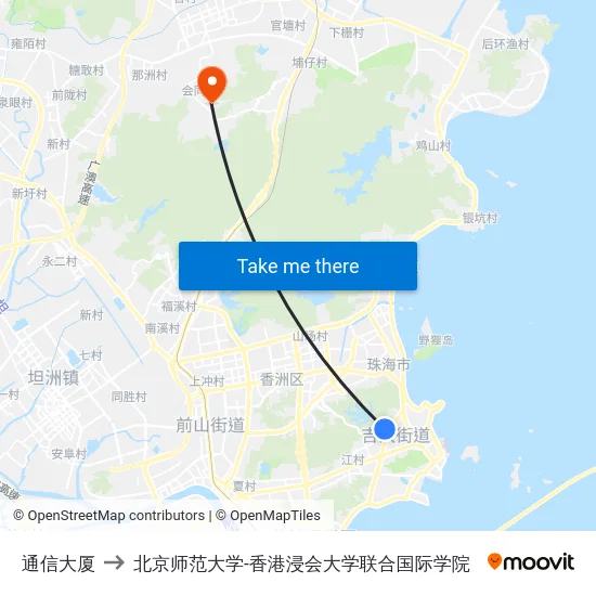 通信大厦 to 北京师范大学-香港浸会大学联合国际学院 map
