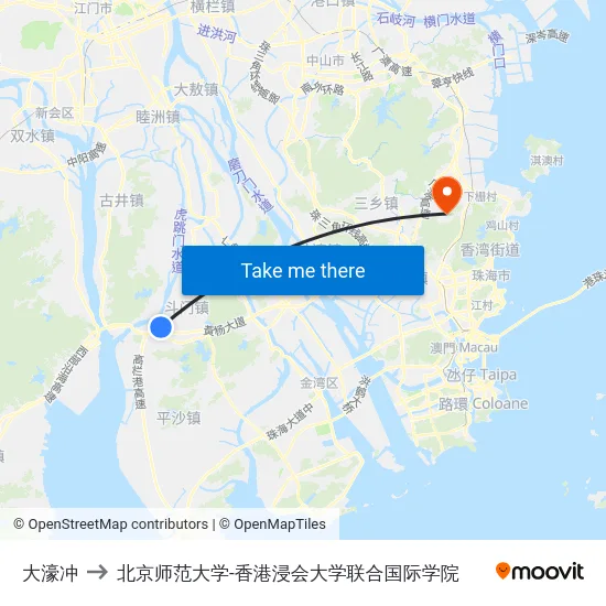 大濠冲 to 北京师范大学-香港浸会大学联合国际学院 map