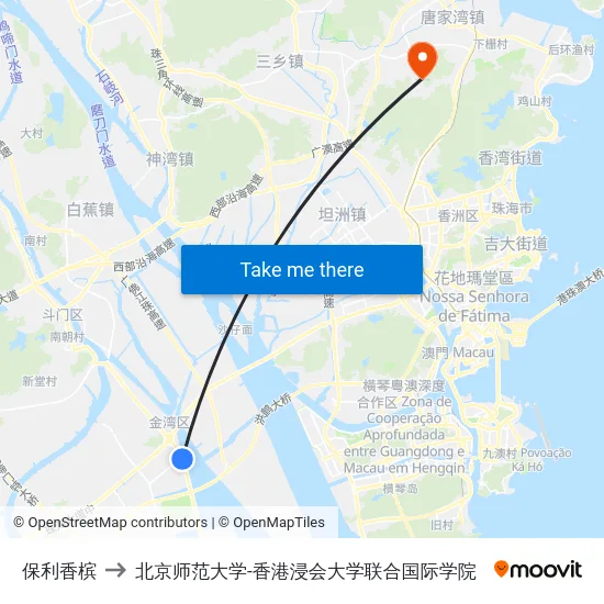 保利香槟 to 北京师范大学-香港浸会大学联合国际学院 map