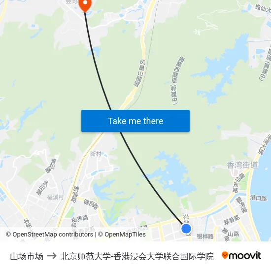 山场市场 to 北京师范大学-香港浸会大学联合国际学院 map