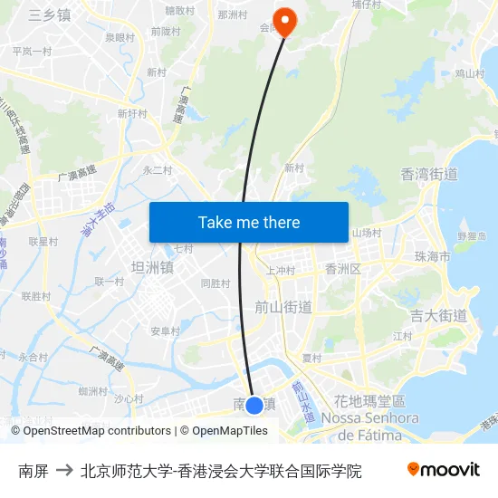 南屏 to 北京师范大学-香港浸会大学联合国际学院 map