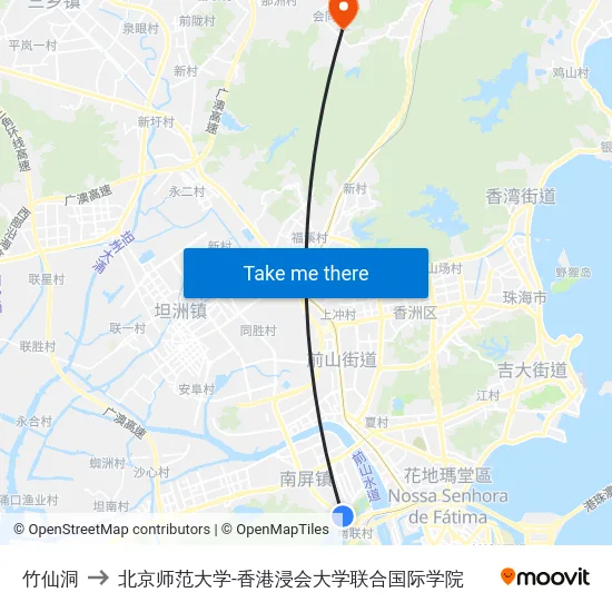 竹仙洞 to 北京师范大学-香港浸会大学联合国际学院 map