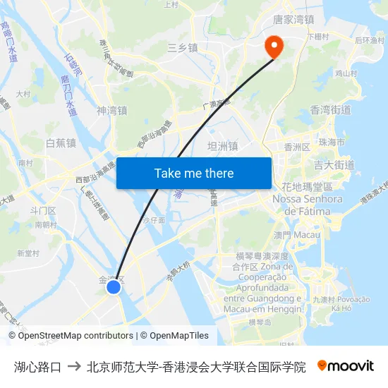 湖心路口 to 北京师范大学-香港浸会大学联合国际学院 map