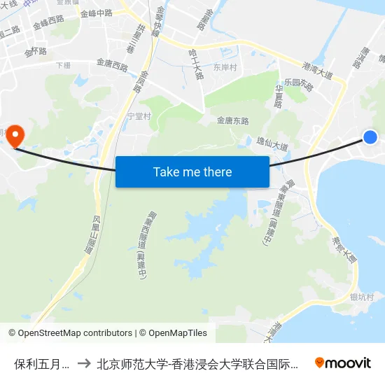保利五月花 to 北京师范大学-香港浸会大学联合国际学院 map