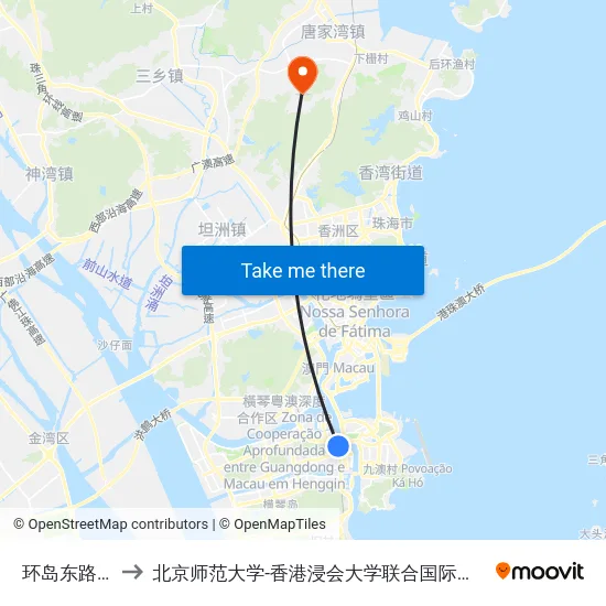 环岛东路中 to 北京师范大学-香港浸会大学联合国际学院 map