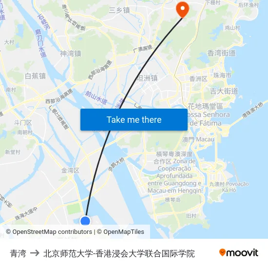 青湾 to 北京师范大学-香港浸会大学联合国际学院 map