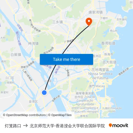 灯笼路口 to 北京师范大学-香港浸会大学联合国际学院 map