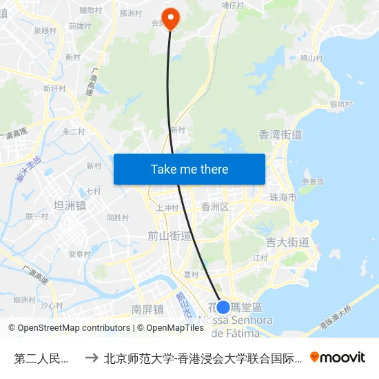 第二人民医院 to 北京师范大学-香港浸会大学联合国际学院 map