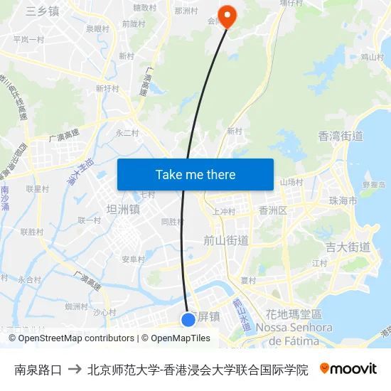 南泉路口 to 北京师范大学-香港浸会大学联合国际学院 map