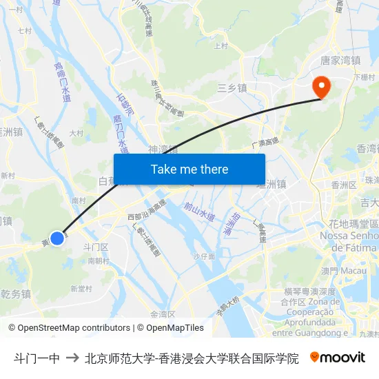 斗门一中 to 北京师范大学-香港浸会大学联合国际学院 map