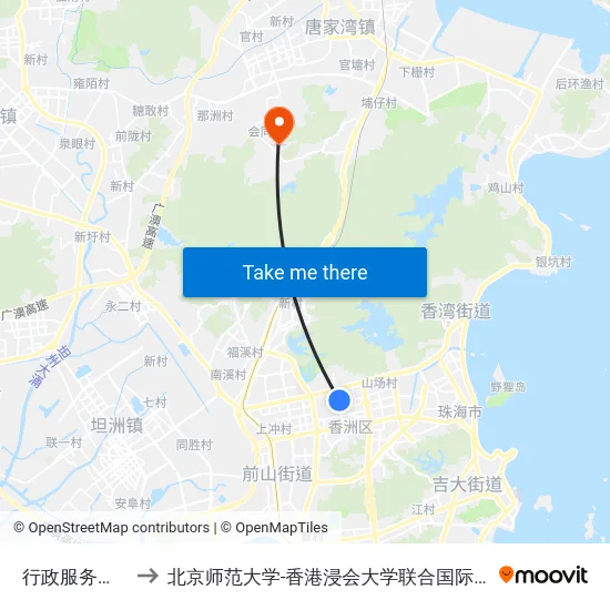 行政服务中心 to 北京师范大学-香港浸会大学联合国际学院 map