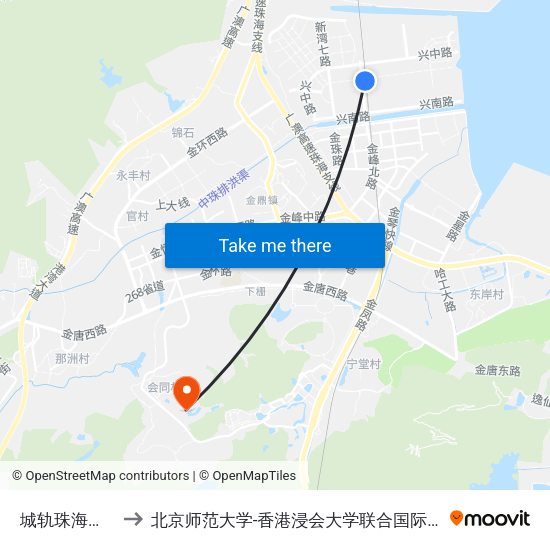 城轨珠海北站 to 北京师范大学-香港浸会大学联合国际学院 map