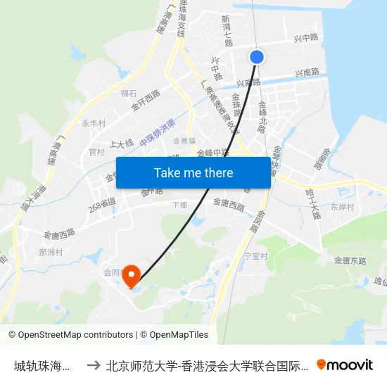 城轨珠海北站 to 北京师范大学-香港浸会大学联合国际学院 map