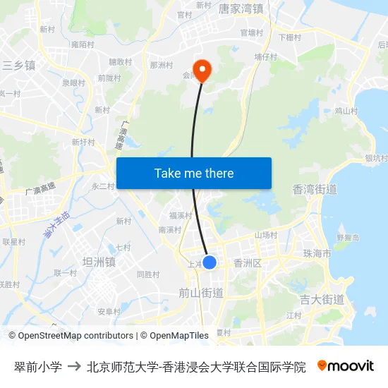 翠前小学 to 北京师范大学-香港浸会大学联合国际学院 map