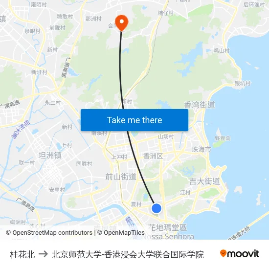 桂花北 to 北京师范大学-香港浸会大学联合国际学院 map