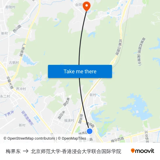 梅界东 to 北京师范大学-香港浸会大学联合国际学院 map