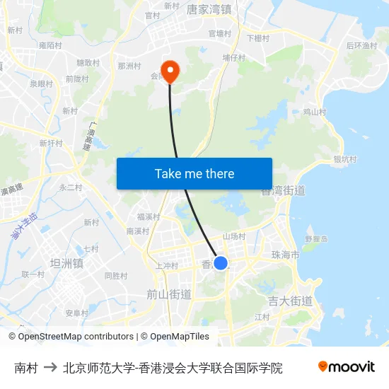 南村 to 北京师范大学-香港浸会大学联合国际学院 map