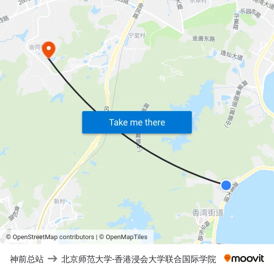 神前总站 to 北京师范大学-香港浸会大学联合国际学院 map