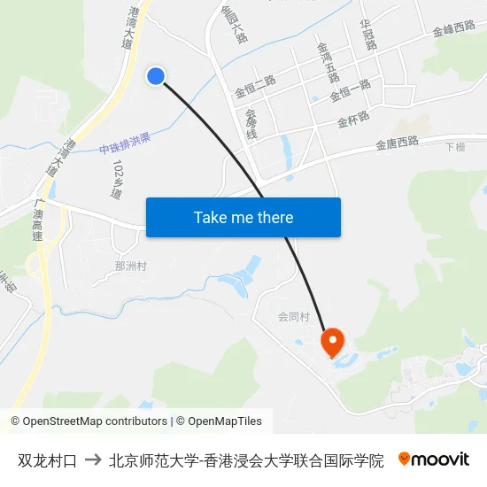 双龙村口 to 北京师范大学-香港浸会大学联合国际学院 map