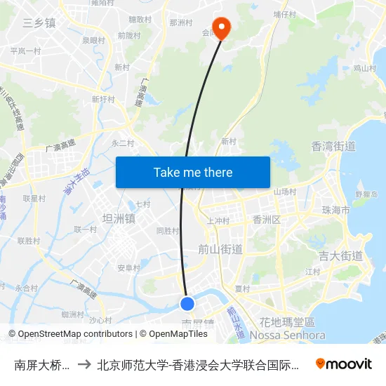 南屏大桥西 to 北京师范大学-香港浸会大学联合国际学院 map