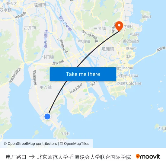 电厂路口 to 北京师范大学-香港浸会大学联合国际学院 map