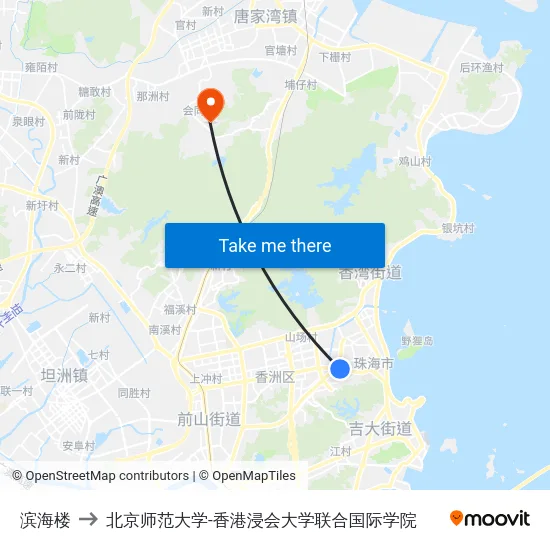 滨海楼 to 北京师范大学-香港浸会大学联合国际学院 map