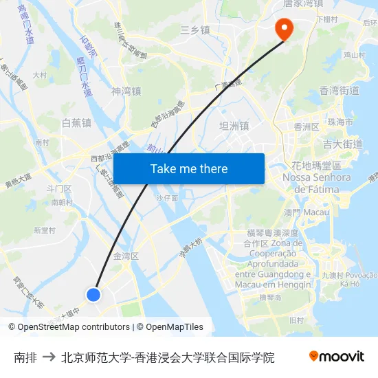 南排 to 北京师范大学-香港浸会大学联合国际学院 map