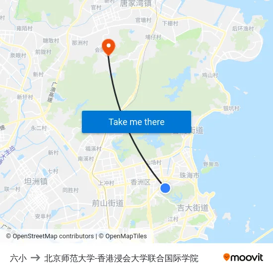 六小 to 北京师范大学-香港浸会大学联合国际学院 map