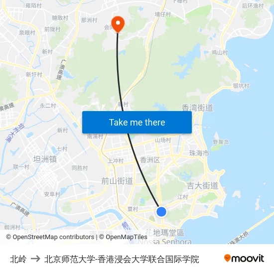 北岭 to 北京师范大学-香港浸会大学联合国际学院 map