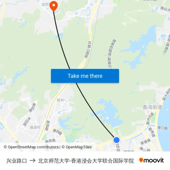 兴业路口 to 北京师范大学-香港浸会大学联合国际学院 map