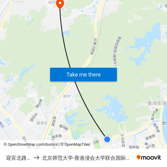 迎宾北路口 to 北京师范大学-香港浸会大学联合国际学院 map