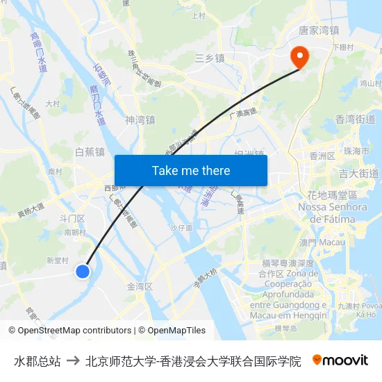 水郡总站 to 北京师范大学-香港浸会大学联合国际学院 map