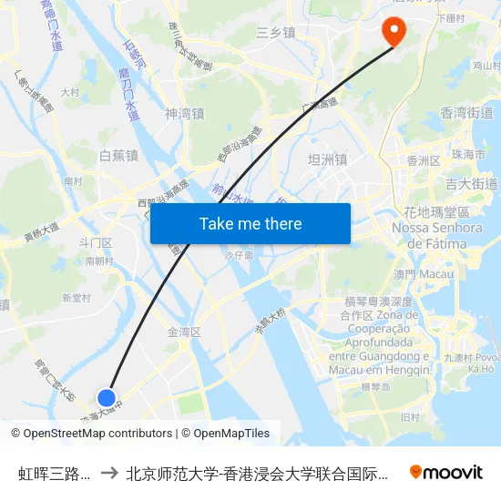 虹晖三路西 to 北京师范大学-香港浸会大学联合国际学院 map