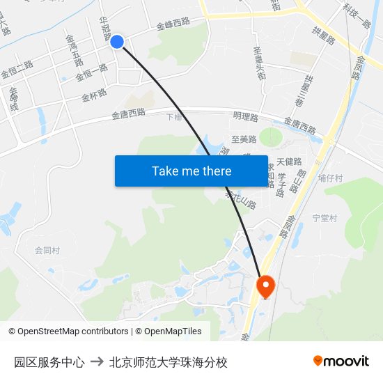 园区服务中心 to 北京师范大学珠海分校 map