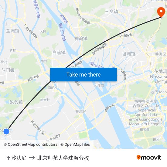 平沙法庭 to 北京师范大学珠海分校 map
