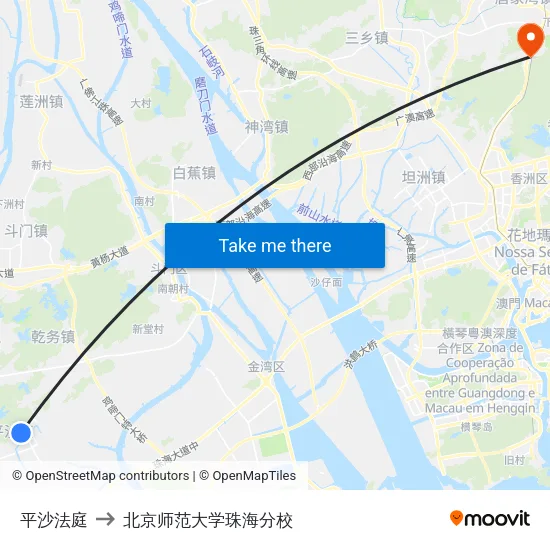 平沙法庭 to 北京师范大学珠海分校 map