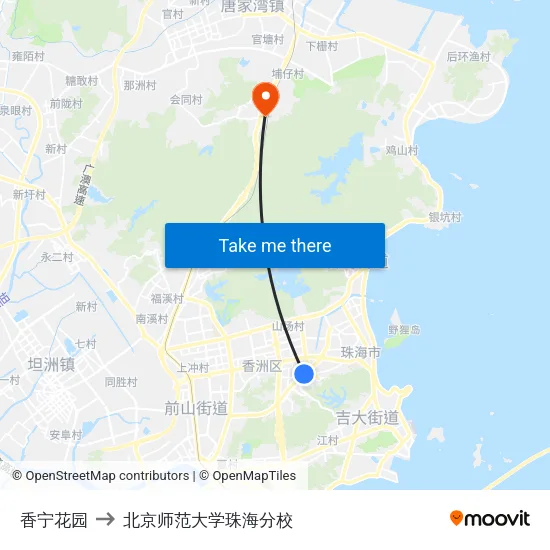 香宁花园 to 北京师范大学珠海分校 map