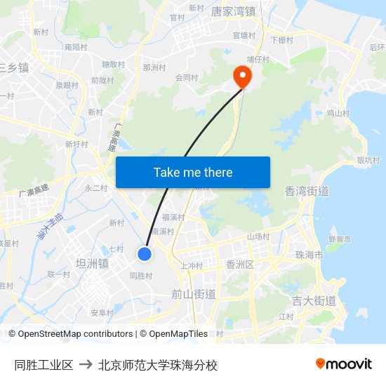 同胜工业区 to 北京师范大学珠海分校 map