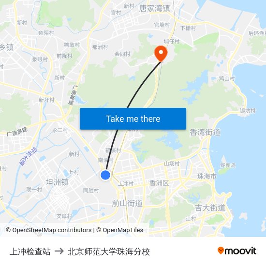 上冲检查站 to 北京师范大学珠海分校 map