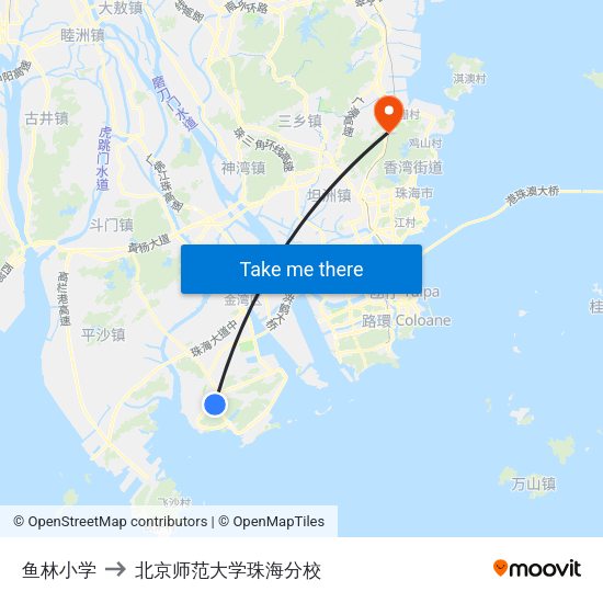 鱼林小学 to 北京师范大学珠海分校 map