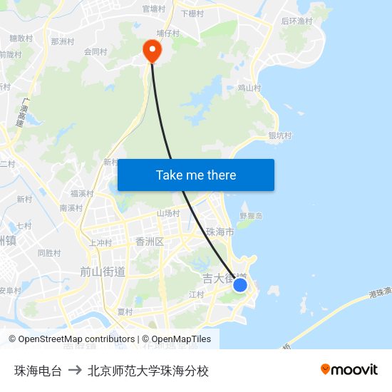 珠海电台 to 北京师范大学珠海分校 map