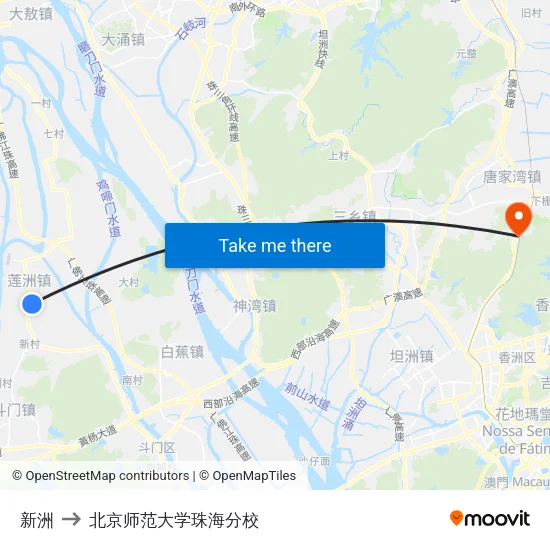 新洲 to 北京师范大学珠海分校 map