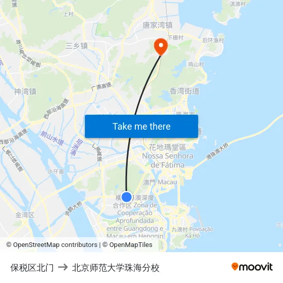 保税区北门 to 北京师范大学珠海分校 map