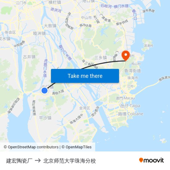 建宏陶瓷厂 to 北京师范大学珠海分校 map