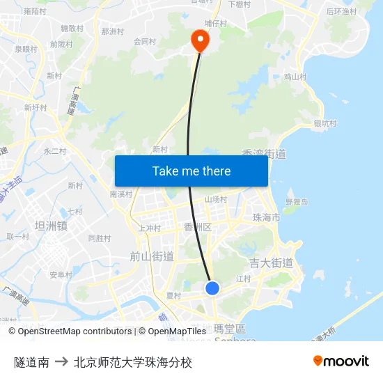 隧道南 to 北京师范大学珠海分校 map