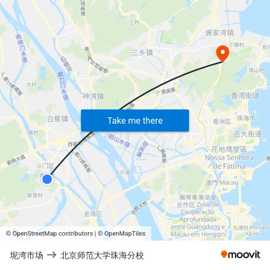 坭湾市场 to 北京师范大学珠海分校 map