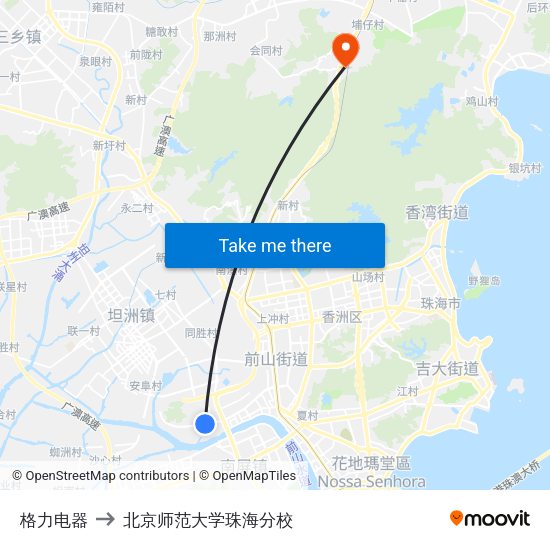 格力电器 to 北京师范大学珠海分校 map
