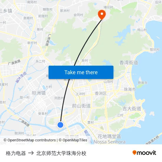 格力电器 to 北京师范大学珠海分校 map