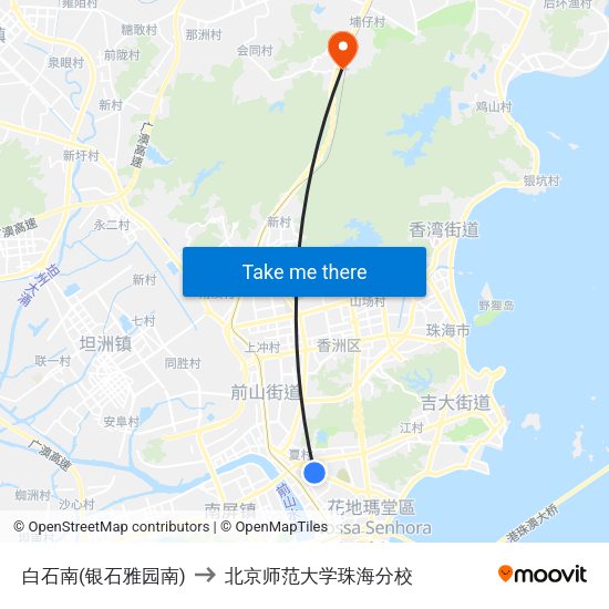 白石南(银石雅园南) to 北京师范大学珠海分校 map