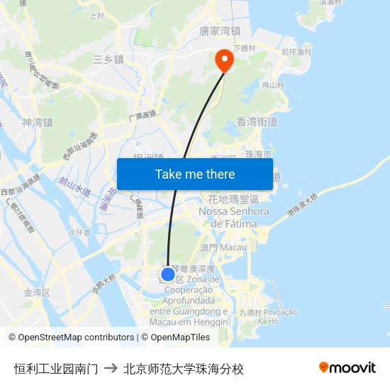 恒利工业园南门 to 北京师范大学珠海分校 map